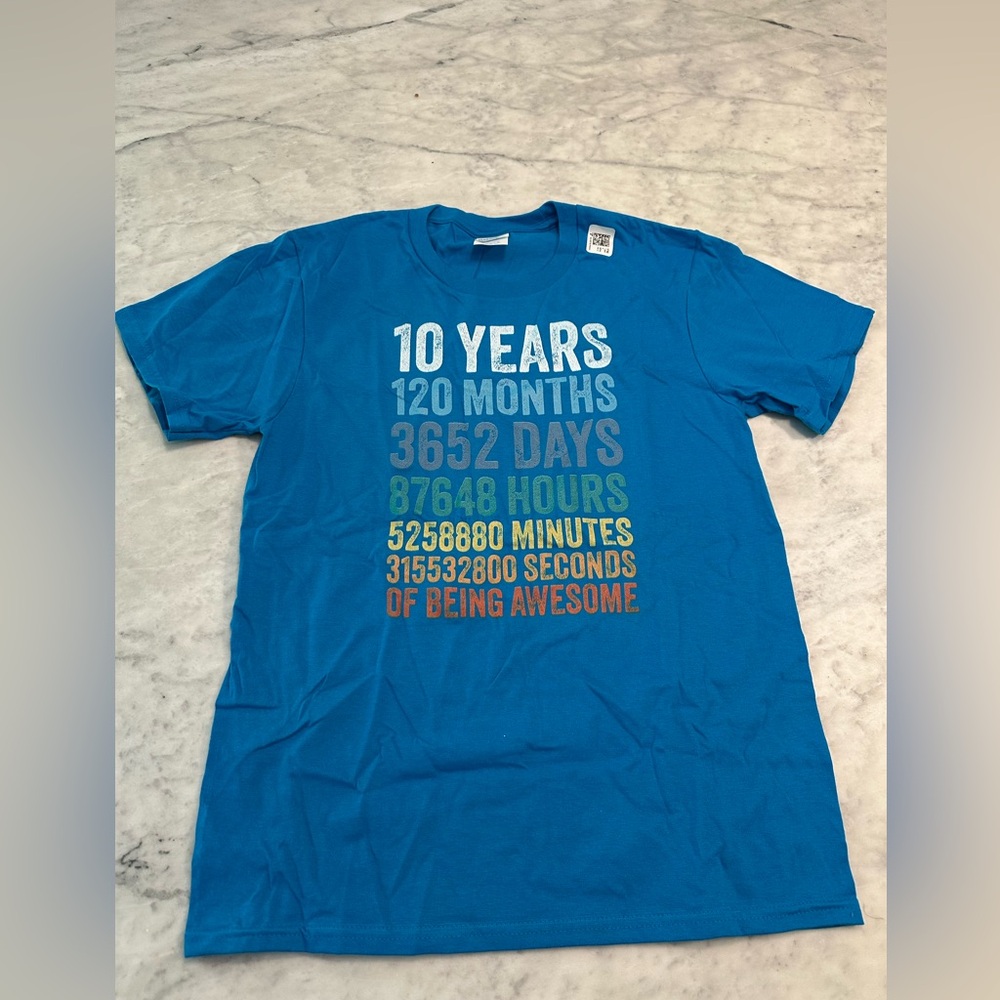 Blue 10 year old Birthday Kids T-Shirt, Size Youth Large